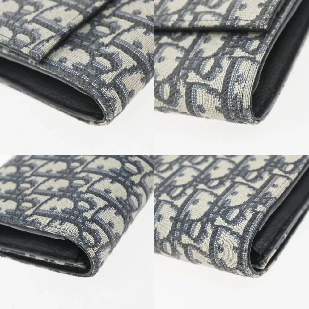CHRISTIAN DIOR Logo Trotter Oblique Long Wallet Jacquard Leather Blue 81EG317
